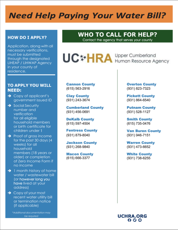 UCHRA Announces Water Bill Assistance Program UCHRA