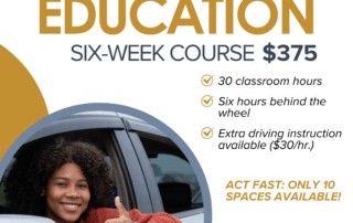 A colorful flyer announcing new enrollment opportunities for UCHRA's driver education program.